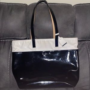Cole Hahn black & white large pat and leather tote